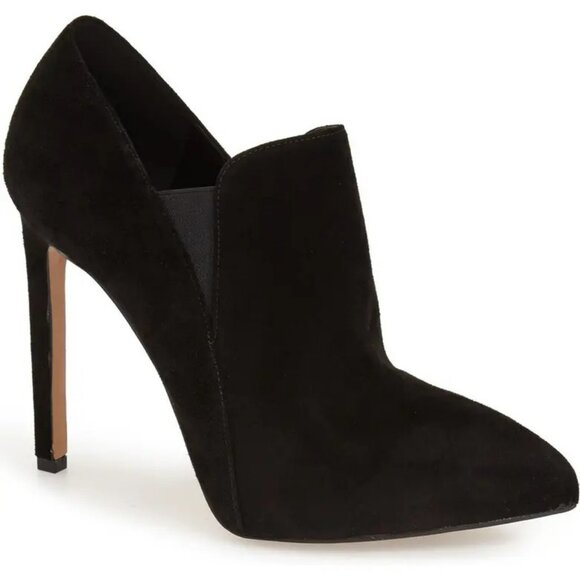 Nine West Leandra Black Suede 4.75" Heels Slip On Elastic Side Bootie Sz 9 - Picture 1 of 14